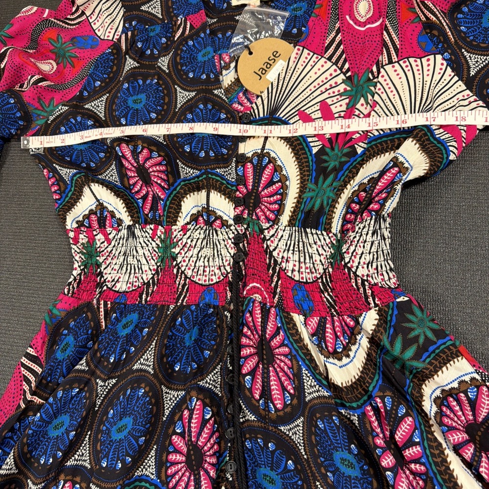 New Jaase Dress Size L Boheme Eternity Midi Multicolour Floral Rayon Full Button - Picture 3 of 6